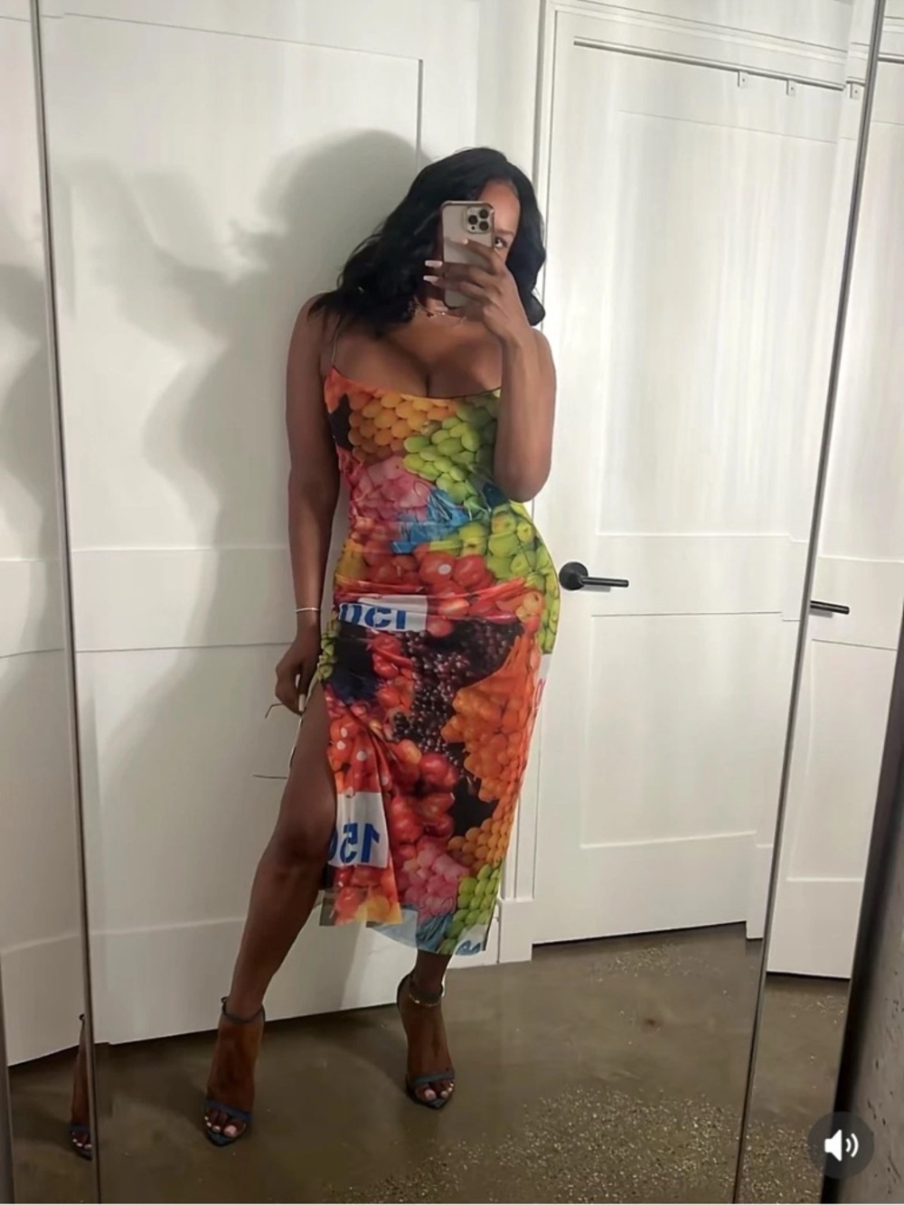 Zara Colorful Fruit Market Print Mesh Slip Dress